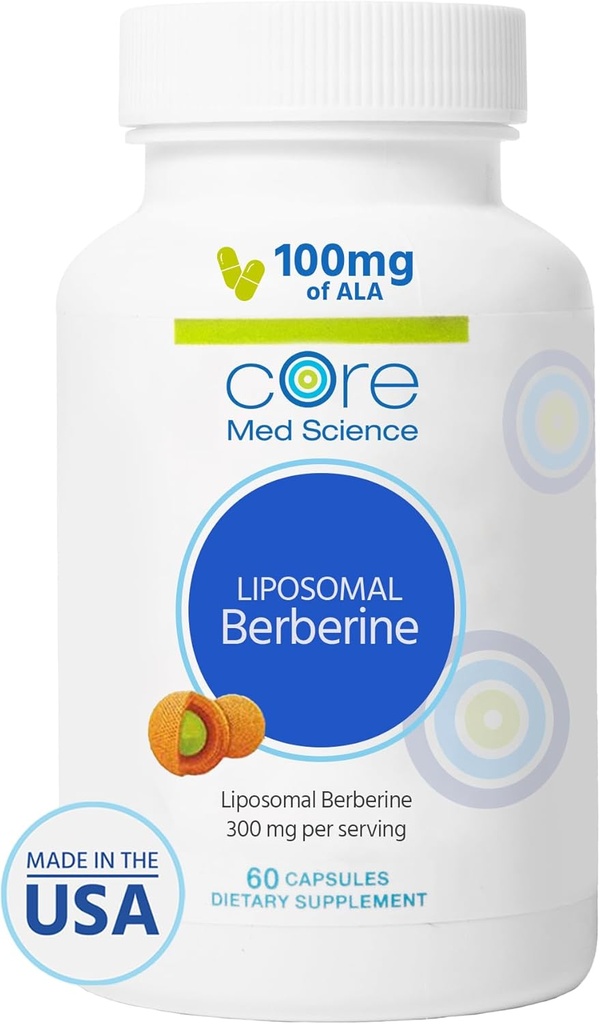Supplément berbère liposomique de base de la science médicale, 300mg (60 Nombre) - Berberine HCL Extrait Capsules soutiennent la santé du foie et du coeur - Capsules végétariennes sans OGM, sans gluten, sans blé et sans lait