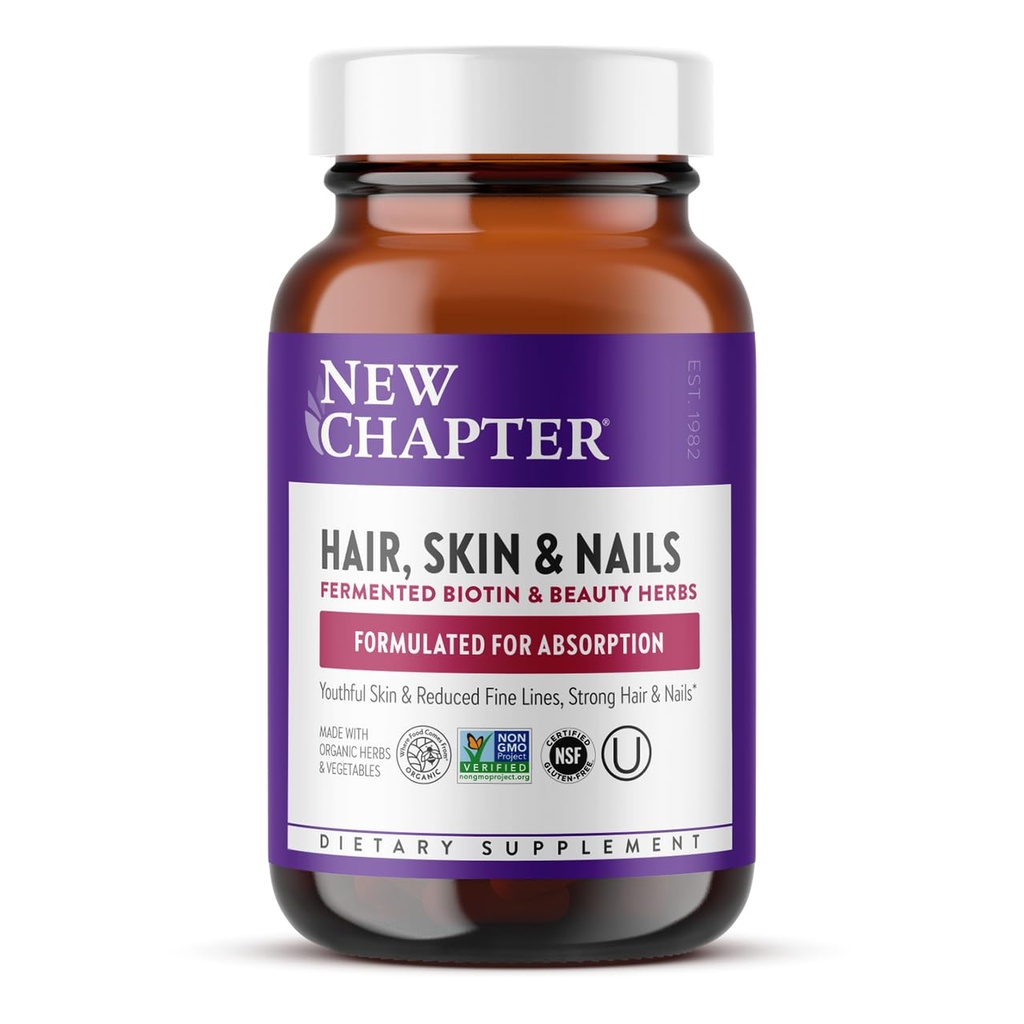 Nouveau chapitre Peau de cheveux et ongles Vitamines avec Biotin+astaxanthine fermenté Capsule végétarienne, 30 Compte (paquet de 1)