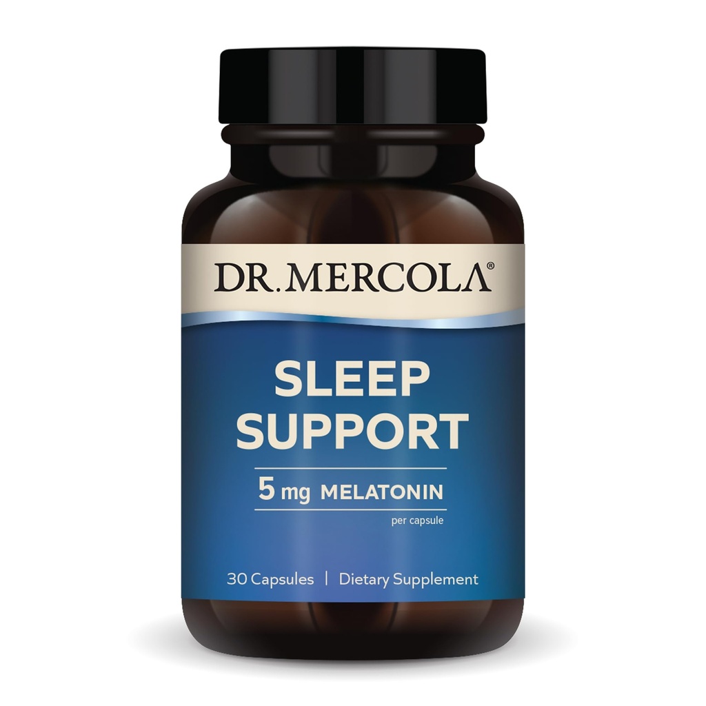 Dr Mercola Soutien du sommeil avec la mélatonine, 5 mg de mélatonine par portion, 30 portions (30 gélules), supplément alimentaire, soutient le sommeil sain et la concentration mentale, non-OGM