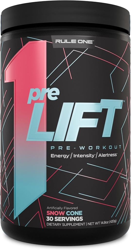 Règle 1 pré-entraînement LIFT, 6g Citrulline, 3.2g Beta Alanine, 3 sources caféines + 20 autres pour l'énergie, l'alerte et l'endurance (30 services, cône de neige)