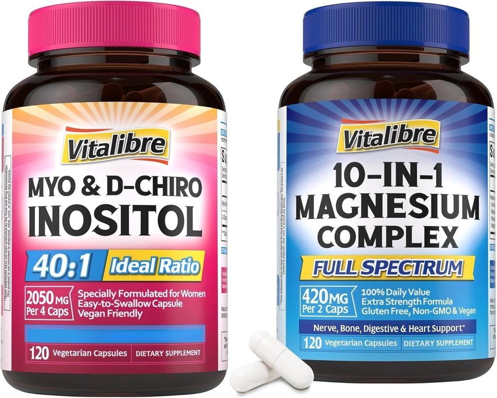 Inositol Supplément 120 Capsules & 10 en 1 Complexe Magnésium 120 Capsules