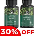 PlantFusion Fer végétalien et lot de vitamine C - Premium de fer à base de plantes 25mg et vitamine C 1000mg pour des niveaux d'énergie sains et un soutien de santé immunitaire