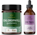 HERBAMAMA Kit Chlorophylle et chardon de lait - Ensemble de 50 mg Chlorophylle Gummies et chardon de lait Extrait Teinture 4 fl oz - Vegan, non-OGM, sans sucre et sans alcool - 2 Pack