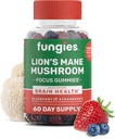 Fungies Mushroom Mane du Lion Gummies, Mixed Blueberry & Strawberry Flavor - Supplément de champignons Gummy pour adultes et enfants soutient la santé cérébrale, fonction cognitive, focus, mémoire et humeur, 60 services