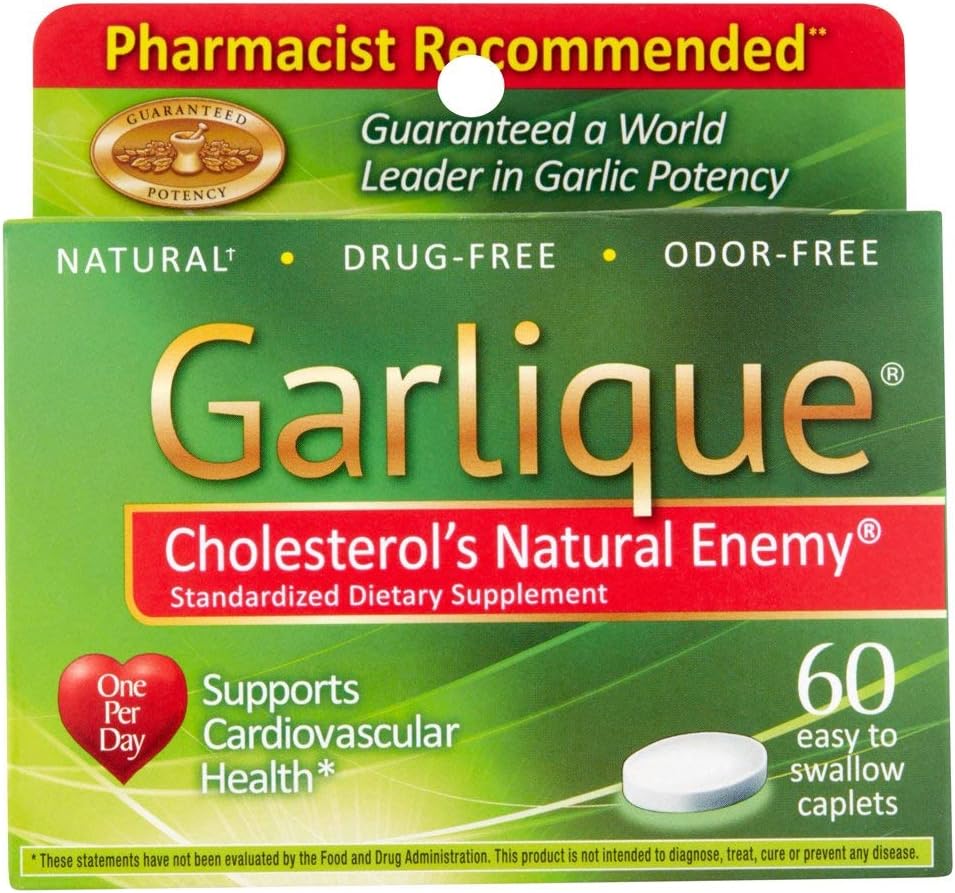 Formule de cholestérol santé Garlique avec 5000 mcg d'allicine, 60 Caplets enrobés entériques (paquet de 3)