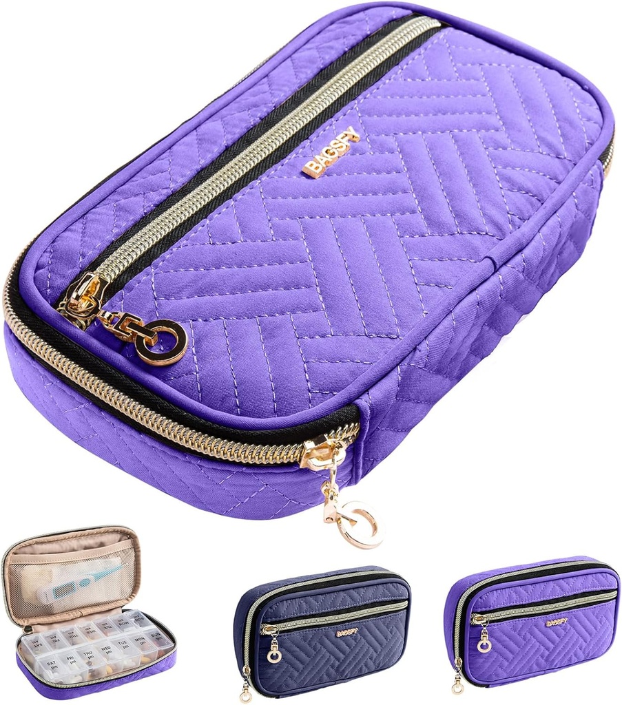 BAGSFY Pill Organizer Case 2 fois une journée- hebdomadaire de médecine Organisateur Pill Box de voyage avec un contenant de 7 jours de médecine amovible pour huile de poisson, vitamine, supplément