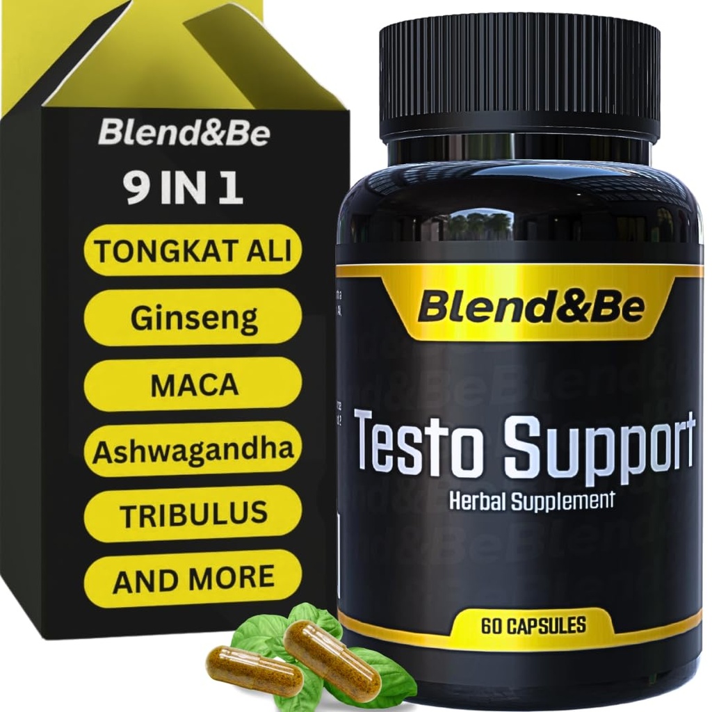 Soutien de testo Blend&Be Exclusivité Supplément alimentaire à base de plantes Tongkat Ali, Fenugreek, Ginseng, Maca, Ashwagandha, Spirulina Tribulus, Black Seed et Cinnamon.+ ★Livre électronique gratuit ★