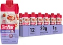 SlimFast Protein Shake, fraise- 20g de protéines, substitut de repas Shake Prêt à boire, haute protéine avec faible glucides et faible sucre, 24 vitamines et minéraux, 12 comte (paquet de 1) (emballage mai Varier)