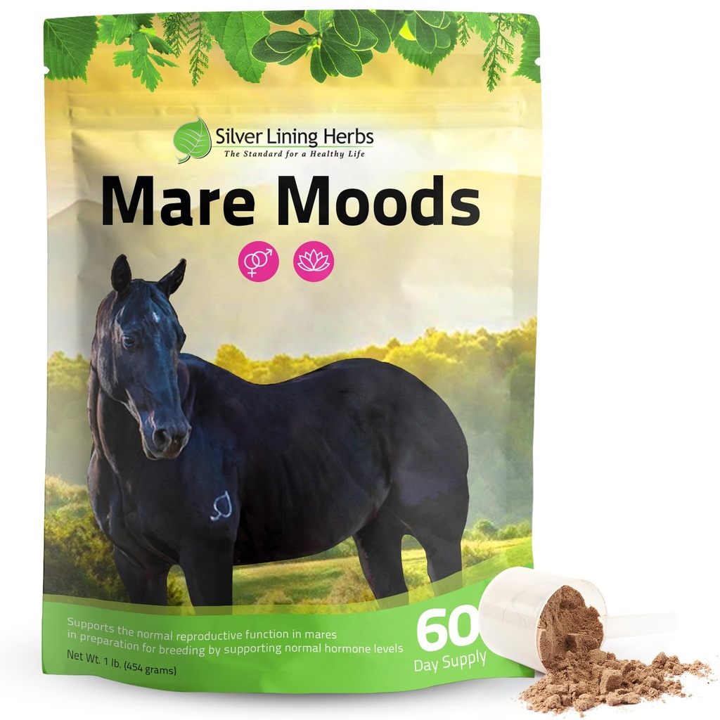 Herbes argentées Mare Moods Horse Calming Supplément - Natural Hormone Balance & Calme pour les chevaux - Herbal Horse Suppléments pour l'humeur et le soutien de la reproduction - 1 lb 60 jours