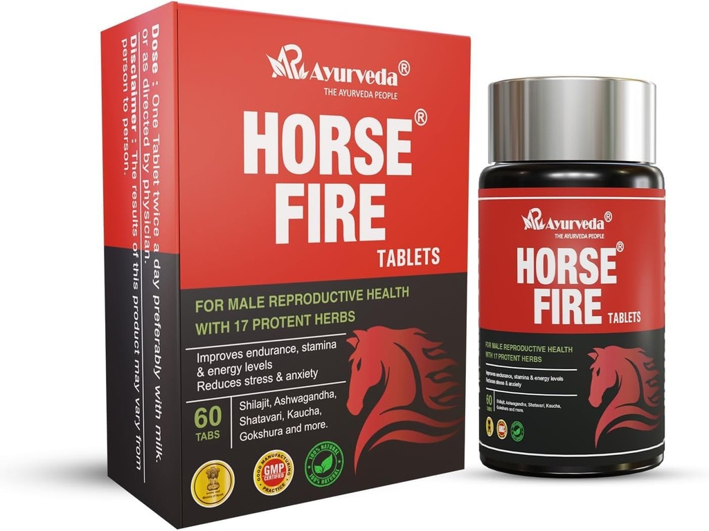 Comprimés de feu de cheval pour les hommes de la médecine ayurvédique - pour l'endurance, la croissance musculaire, l'immunité et le bien-être général de la table de feu de cheval (paquet de 60)