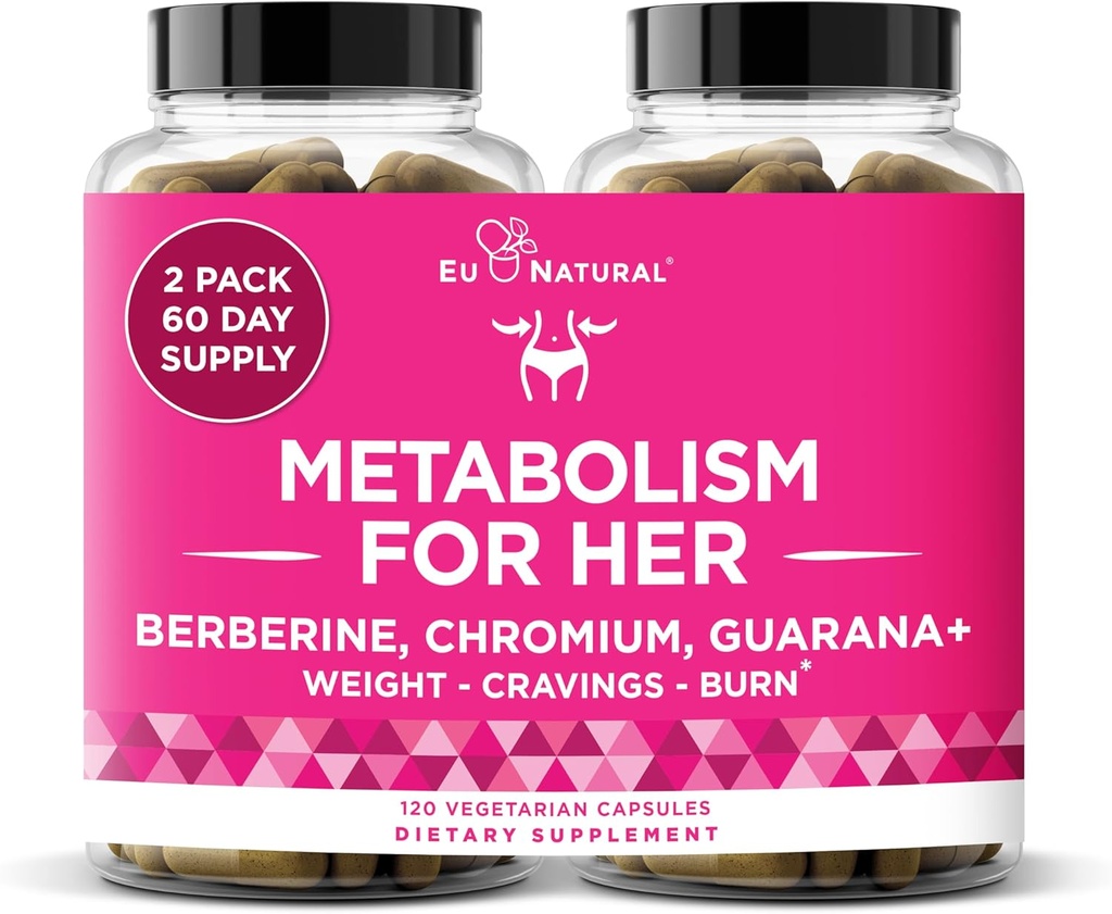 Métabolisme pour elle - Appétit & Métabolisme Support pour les femmes - Curb Cravings, Réduire l'apport calorique et promouvoir les sentiments de plénitude - Berbérine, Picolinate de chrome et Guarana - 120 Capsules de Veg