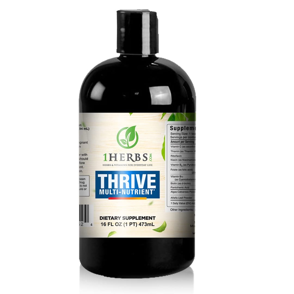 Thrive Multi-Nutrient Liquid - Sans alcool Multivitamine quotidienne avec complexe de vitamine C liquide et vitamine B – nutriments vitaux pour le soutien immunitaire, le soutien cérébral et les ongles de peau de cheveux vitamines, 16 Fl Oz