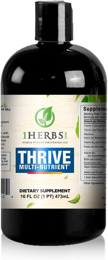 Thrive Multi-Nutrient Liquid - Sans alcool Multivitamine quotidienne avec complexe de vitamine C liquide et vitamine B – nutriments vitaux pour le soutien immunitaire, le soutien cérébral et les ongles de peau de cheveux vitamines, 16 Fl Oz