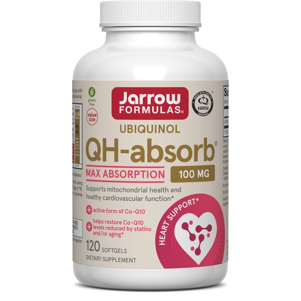 Formules de Jarrow QH-Absorb, 100 mg, supplément alimentaire Ubiquinol pour une fonction cardiovasculaire saine, 120 softgels, 120 jours d'approvisionnement