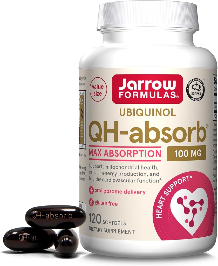 Formules de Jarrow QH-Absorb, 100 mg, supplément alimentaire Ubiquinol pour une fonction cardiovasculaire saine, 120 softgels, 120 jours d'approvisionnement
