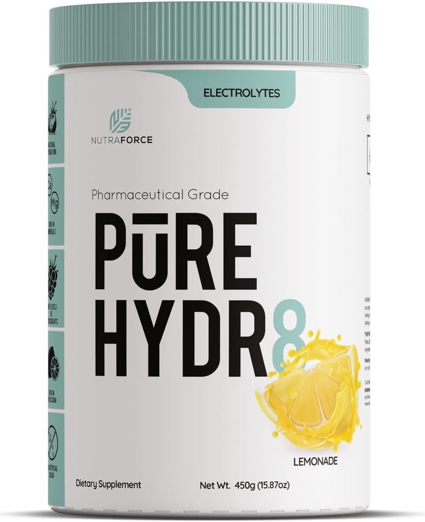 Poudre d'électrolyte pure Hydr8 – Infusion de noix de coco – 700 mg de potassium, 100 mg de magnésium, 80 mg de sodium – Cimonade sans sucre