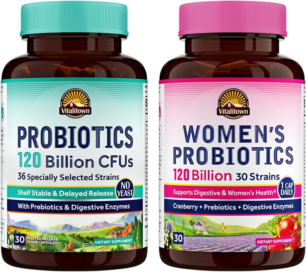 Vitalitown Probiotic Bundle (paquet de 2) , 120 milliards d'UFC (poste 1) et les femmes Probiotics (poste 2) , 30 jours d'approvisionnement chacun
