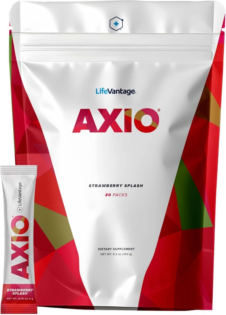 LifeVantage AXIO Regular Energy Drink Powder, Nootropic Supplement, Focus & Mood Support, with L-theanine, Green Tea, B Vitamins, DMAE, Quercetin & Pine Bark, Strawberry Splash, 30 Packets