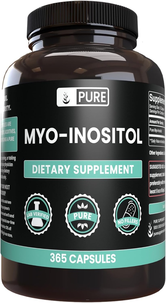 Ingrédients originaux purs Myo-Inositol (365 Capsules) Pas de Magnésium ou de Rice Filters, Toujours Pure, Verified Lab