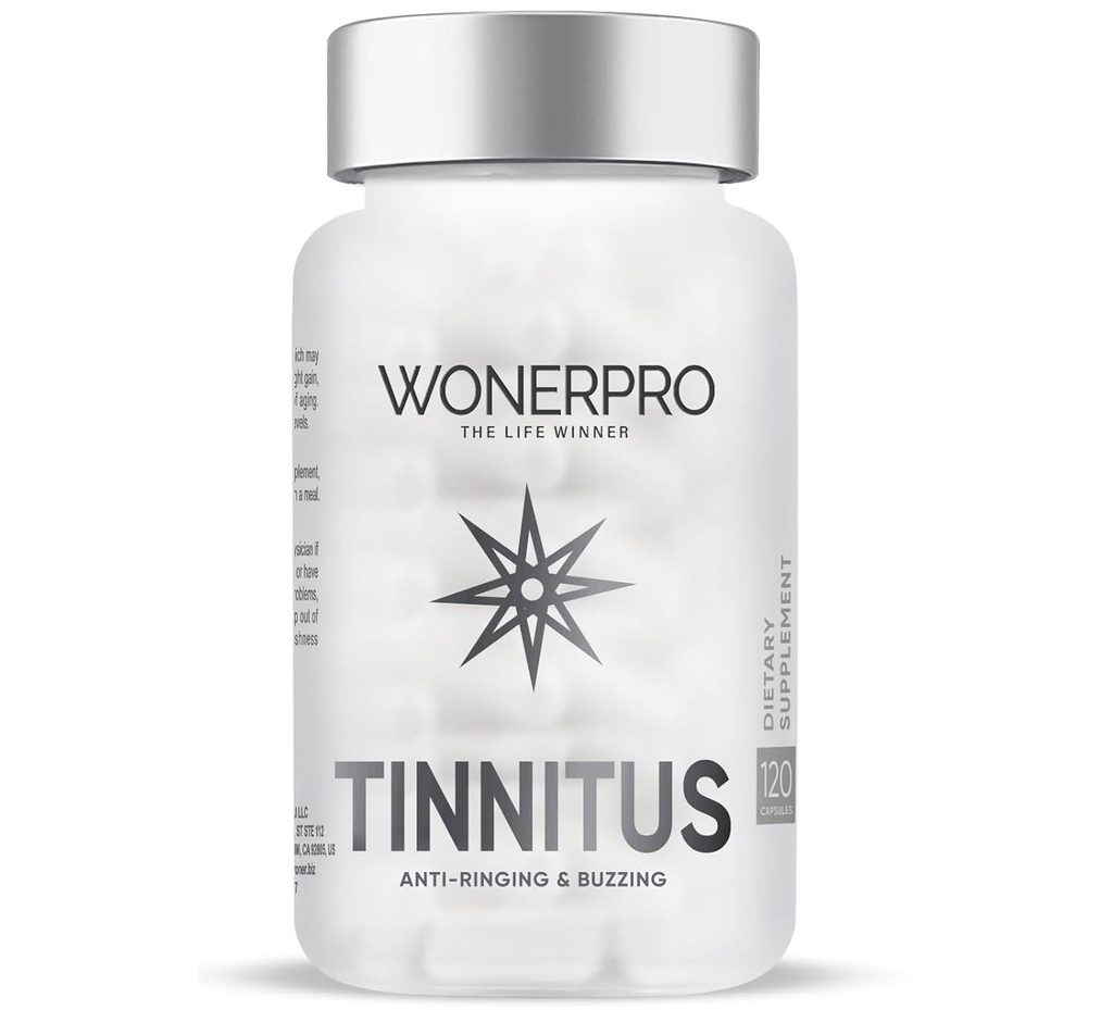 Acouphène Relief for Ringing Ears, 120 Capsules Oreilles Santé Vitamines soutient la perte auditive et réduit l'anneau dans les oreilles pour les hommes et les femmes