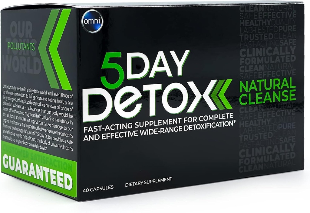 Wellgenix Omni 5 Day Detox Cleanse - Supplément de désintoxication naturelle Premium, 40 capsules pour l'élimination des toxines, Purge corporelle totale, soutient le foie sain, les reins, le système urinaire et digestif