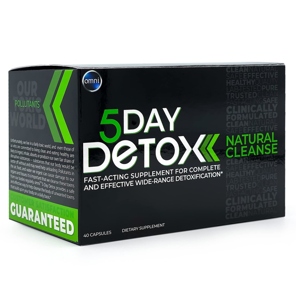 Wellgenix Omni 5 Day Detox Cleanse - Supplément de désintoxication naturelle Premium, 40 capsules pour l'élimination des toxines, Purge corporelle totale, soutient le foie sain, les reins, le système urinaire et digestif