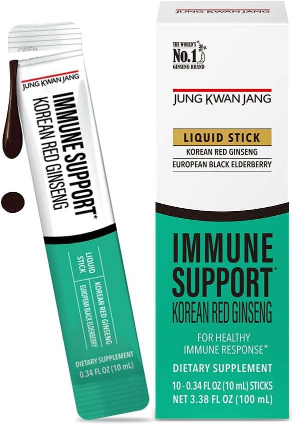 JUNG KWAN JANG Panax rouge coréen Ginseng (800mg) et Elderberry (469mg) Immune support chaque fois des bâtons d'extrait, supplément antioxydant pour l'immunité et le bien-être quotidien, 10 comtes