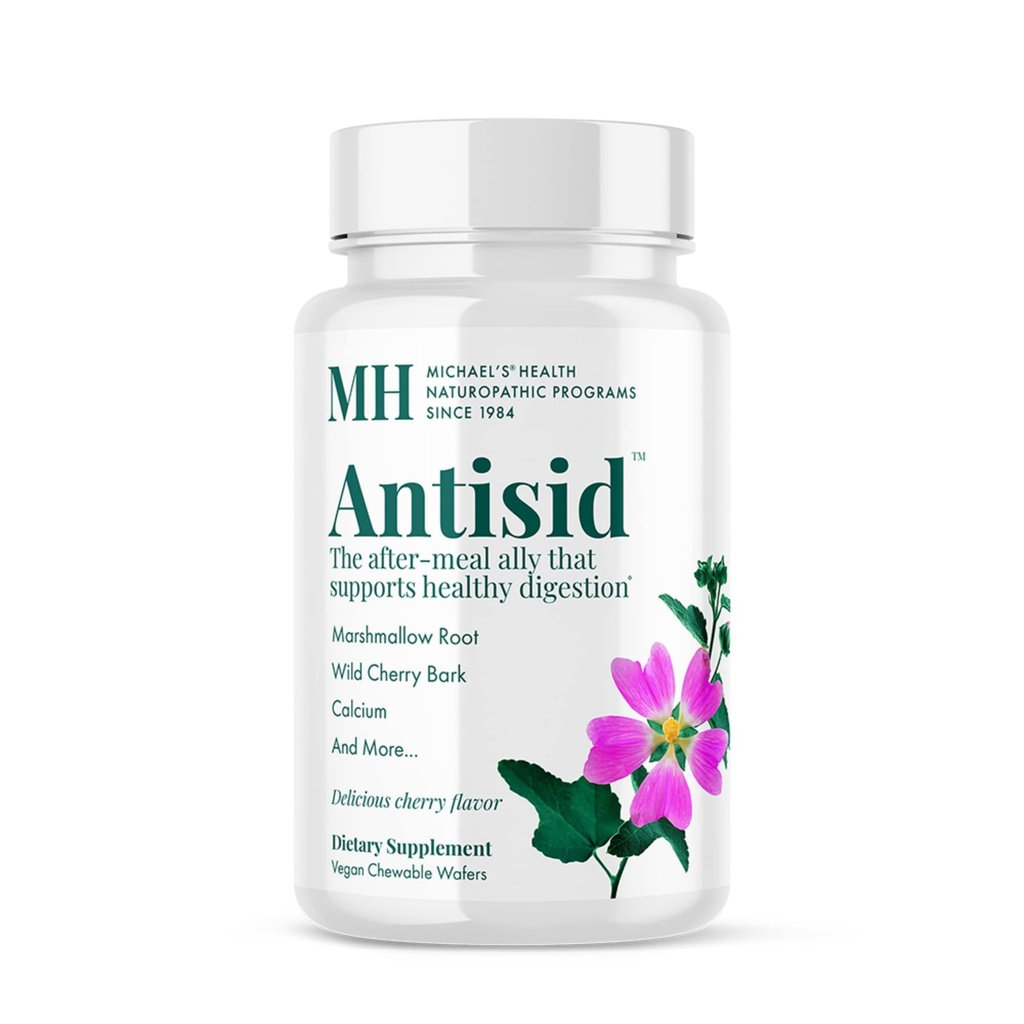 Santé de MICHAEL Programmes naturopathiques Antisid - 90 Wafers véganes à croquer - Saveur de cerise sauvage - Soutient une digestion saine - Casher - 30 portions