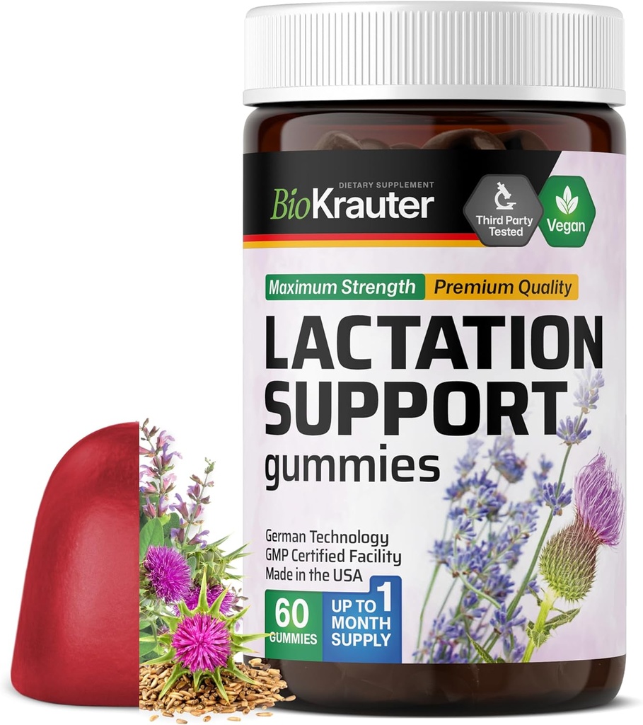 BIO KRAUTER Support d'allaitement Gommies - 60 Chews - Supplément d'allaitement naturel - Goats Rue, Fenugreek, Extraits de chardon de lait - Suppléments d'allaitement végétaliens