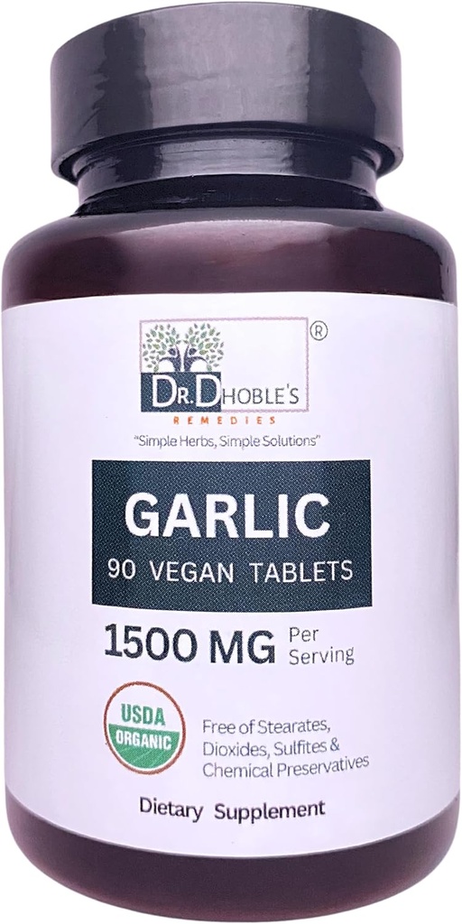 Comprimés d'ail bio USDA fabriqués naturellement avec des herbes naturelles, sans additifs, 1500 Mg/Serveur, non-OGM, sans gluten 90 pilules Vegan pour hommes et femmes
