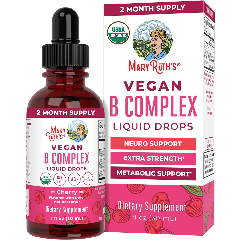 MaryRuth Organics Complexe Vitamine B Complexe Vitamines B Complexe Vitamines Biotines Vitamine B12.Niacine Folates Supplément de soutien métaboliques Végétalien USDA Organiques Non-OGM.