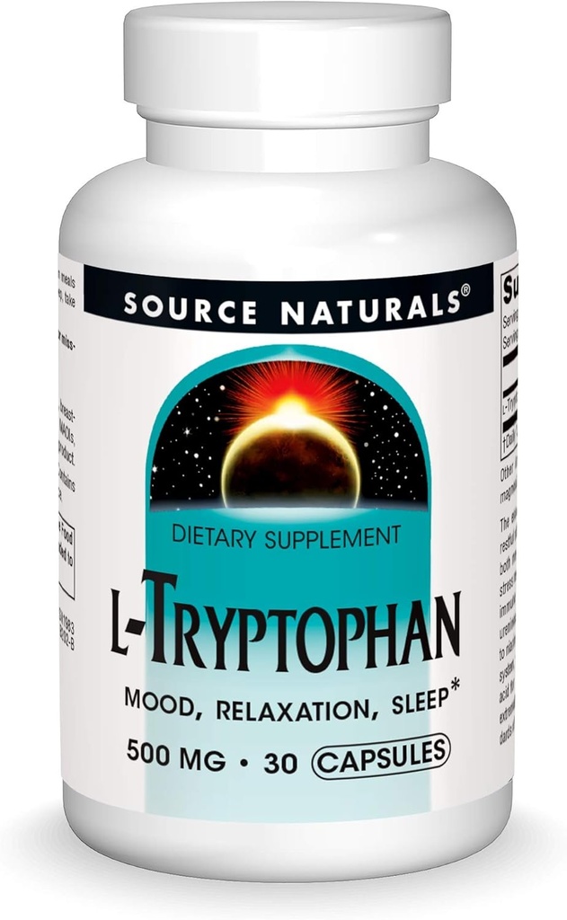 Source Naturals L-Tryptophane, pour l'humeur, la relaxation et le sommeil*, 500mg - 30 Capsules