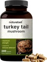 NatureBell Turkey Tail Mushroom Capsules 15,000mg Per Serving, 240 Count | 25:1 Fruiting Body & Mycelium Extract – Immune & Brain Health Mushrooms Supplement.