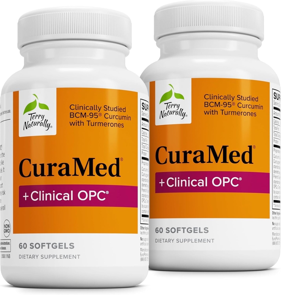 Terry Naturally CuraMed + Clinical OPC - Curcumin Supplement with French Grape Seed Extract - Brain, Prostate & Liver Health Support - Supplement with Ar-Turmerone - 60 Softgels (2 Pack)
