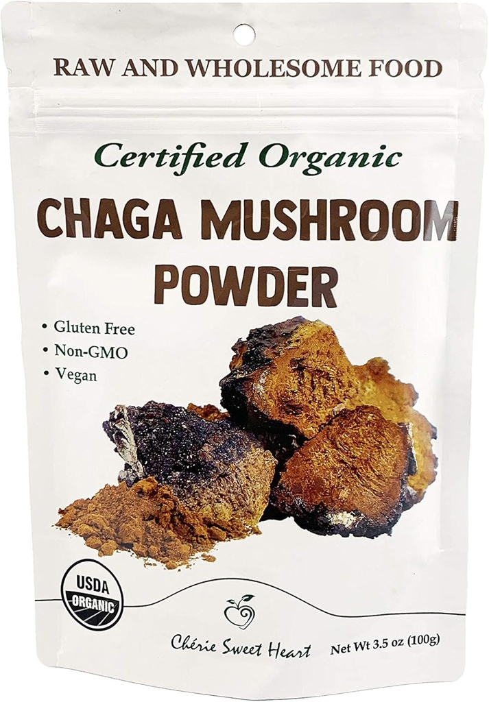 Poudre de champignons Chaga bio Cherie Sweet Heart - 100% pur, certifié USDA biologique - 3,5 oz