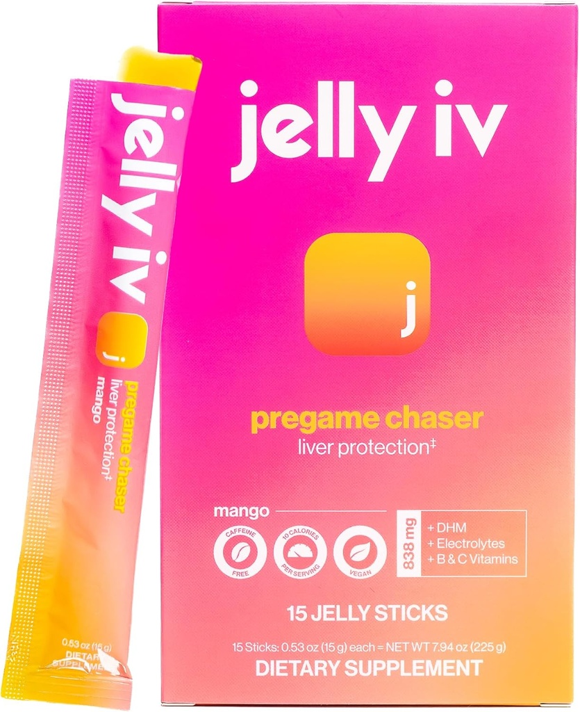 Supplément de soulagement rapide du matin Stick par Jelly IV - Natural Electrolytes & Liver Support Recovery - Nausées Réduction DHM - Vitamines B - Flavored Jelly Sticks - 15 Pack