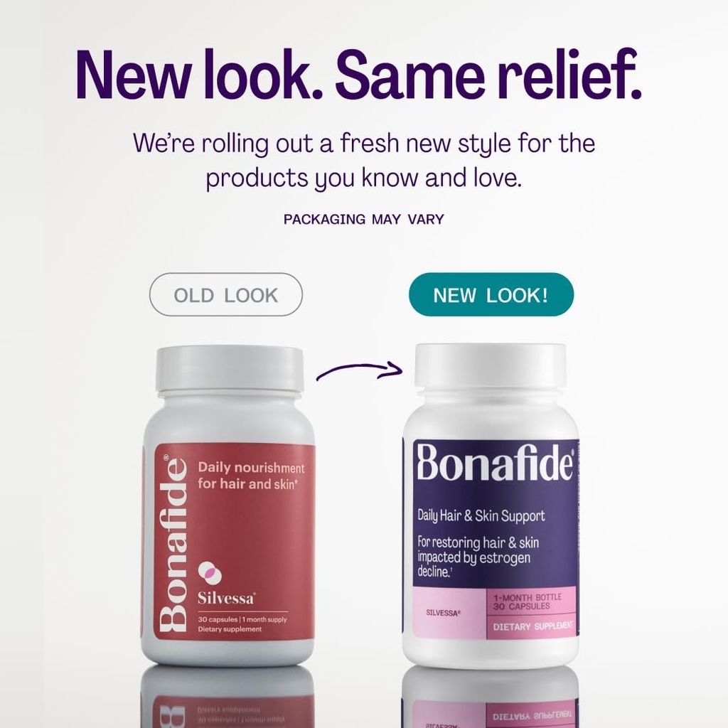 Bonafide Silvessa Hair & Skin Support Capsules – Sans hormones, sans médicaments Nourriture quotidienne pour les cheveux et la peau pendant la ménopause – 30 jours (30 capsules)