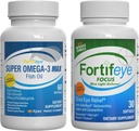 Fortifeye Blue Light and Heart Health Support Bundle.com Super Omega-3 Max Fish Oil, 60 Softgels et Focus Blue Light Defense, 30 Softgels