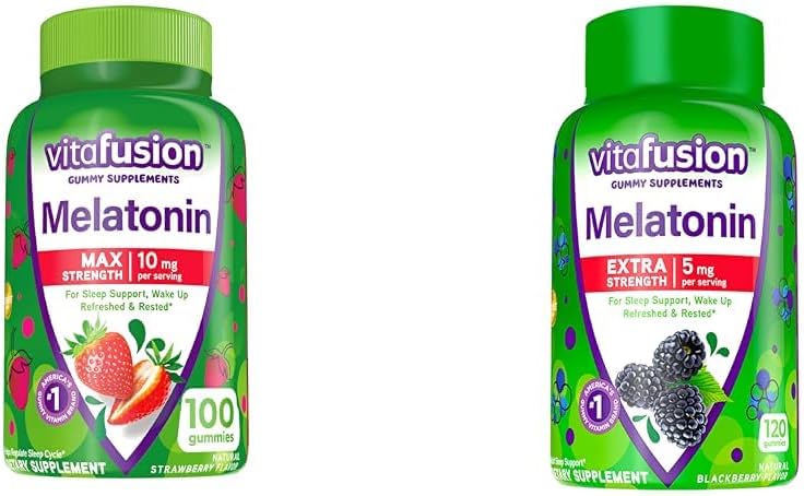 Vitafusion Max Strength Mélatonine Gummy Suppléments et extra Strength Mélatonine Gummy Vitamines, 5mg, 120 ct Gummies