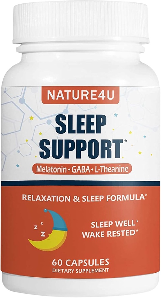 3 sur 1 Aides au sommeil pour les adultes Extra Force, Prolonger la libération Melatonine 5 mg, L Theanine 250 mg, GABA 250 mg, Relaxation et Supplément de sommeil, 60 Capsules
