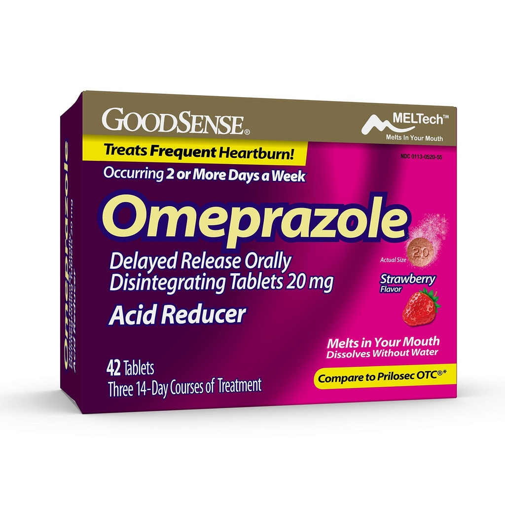 BonSense Omeprazole Retard de libération par voie orale Désintégration des comprimés 20 mg, Arôme de fraise, Dissolve les onglets, traite les brûlures d'estomac fréquentes, réducteur acide, médecine des brûlures d'estomac, 42 comprimés