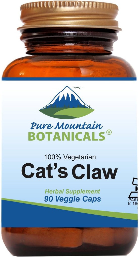 Pure Mountain Botanicals Cat’s Claw Capsules - 90 Kosher Vegan Caps with 1000mg Peruvian Cats Claw Uncaria Tomentosa Herbal Supplement