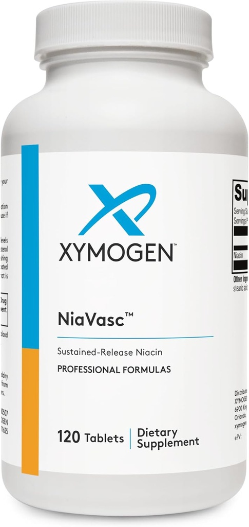 XYMOGEN NiaVasc Niacine 500mg - Niacine à libération prolongée pour un effet flushing moindre - soutient le maintien de lipides sanguins sains (120 comprimés à libération prolongée)