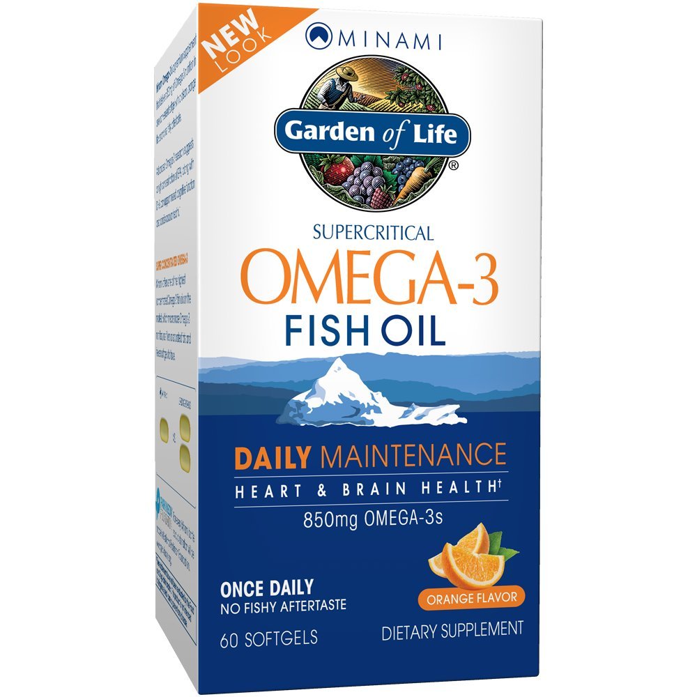 Garden of Life Huile de poisson Omega 3 EPA/DHA pour la fonction cérébrale naturelle, le coeur et l'humeur, 850mg suppléments acides gras, Minami - orange saveur ultime une fois par jour, 60 Softgels
