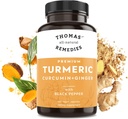 Thomas's all-natural Remedies Curcumine curcuma et gingembre avec poivre noir, complément de soutien à l'articulation curcuma biologique- 95% Curcuma - NO remplissages, Vegan - 120ct