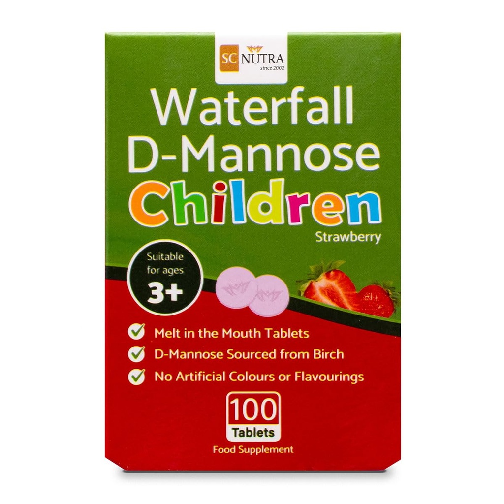 La chute d'eau D-Mannose Les enfants fondent dans les comprimés de bouche avec un soupçon de fraise. Convient pour les garçons et les filles, 3 ans +=100 comte