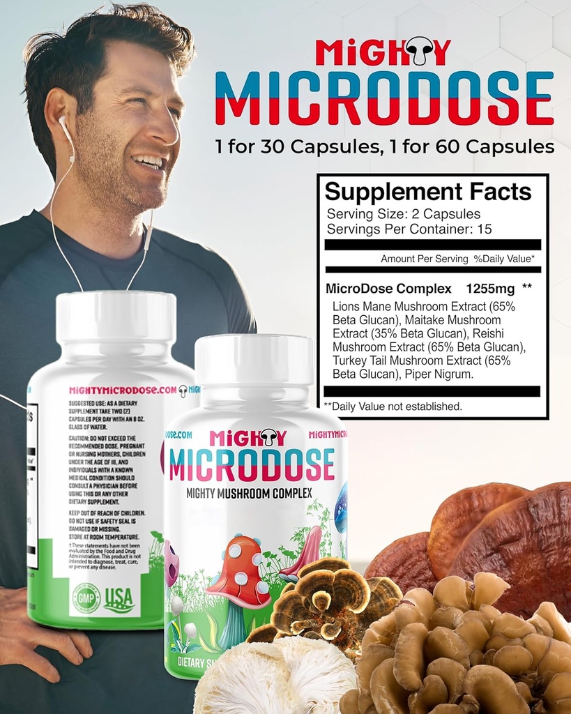 5-Mushroom Nootropic Blend - 60 Capsules, Turkey Tail, Reishi, Maitake Mushroom Extrait avec High Beta Glucan, et Lion Mane Mushroom Supplément Capsules, Functional Mushrooms Suppléments à base de plantes