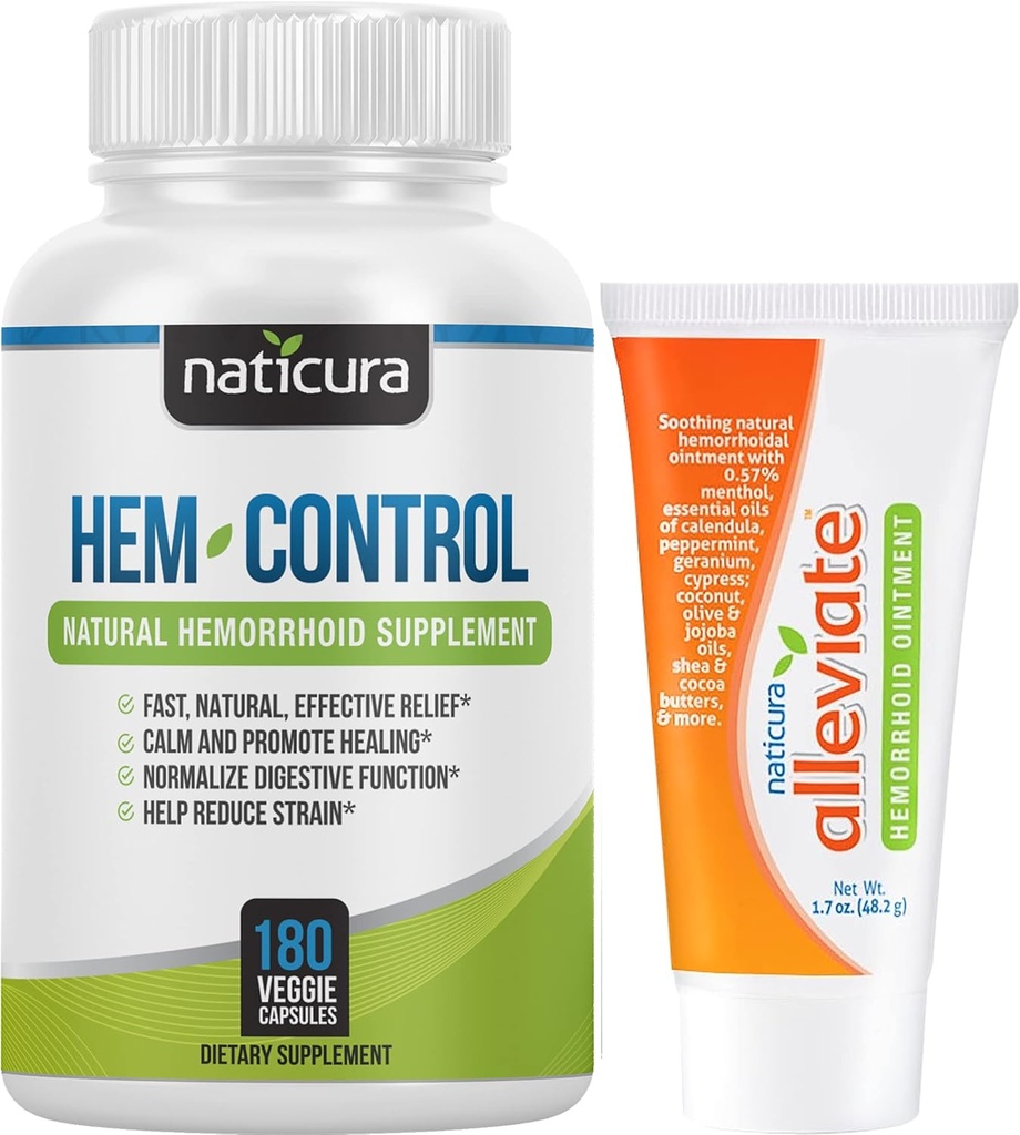 Bundle - Supplément de soutien digestif Vegan-Control (180 comtes) et Allégez la crème naturelle de soulagement des hémorroïdes pour les brûlures, démangeaisons et gonflements (1,7 oz) Plus 2 tubes de taille voyage