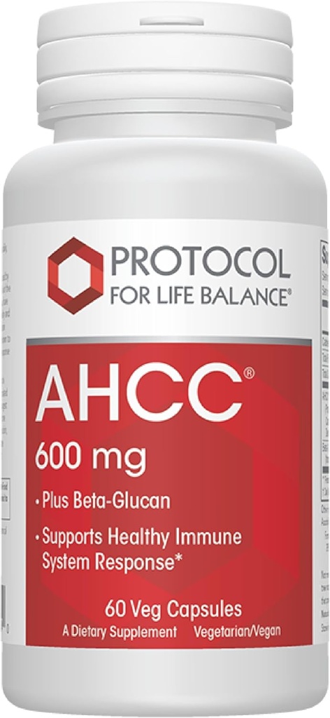 Protocol AHCC 600 mg - Liver & Immune Support Supplement with Beta-Glucan* - May Aid Cellular Health & Stress* - Vegan, Dairy Free & Nut Free - 60 Veg Caps