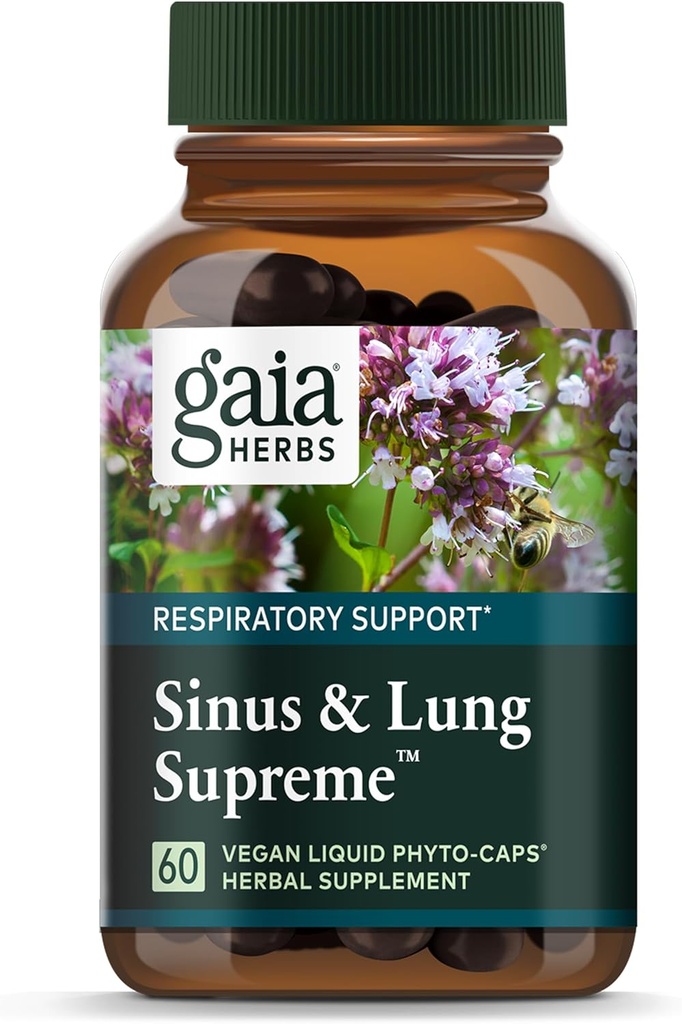Gaia Herbs Sinus & Lung Supreme - Supplément de soutien pulmonaire pour la santé respiratoire - Sinus Support -Vegan, sans gluten et sans lait - Formule végétale - 60 capsules